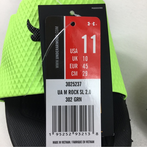 Under‎ Armour Project Rock SL 2.0 Mens Sz 13 Lime Green Black Slides 3025237-302 NWT Under Armour Men\ main image 3